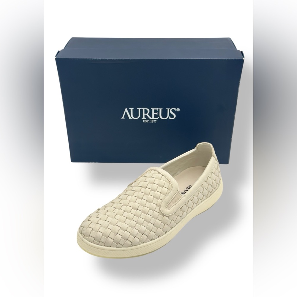 AUREUS INTRECCIATO LOW MENS GREY LEATHER CASUAL SHOES